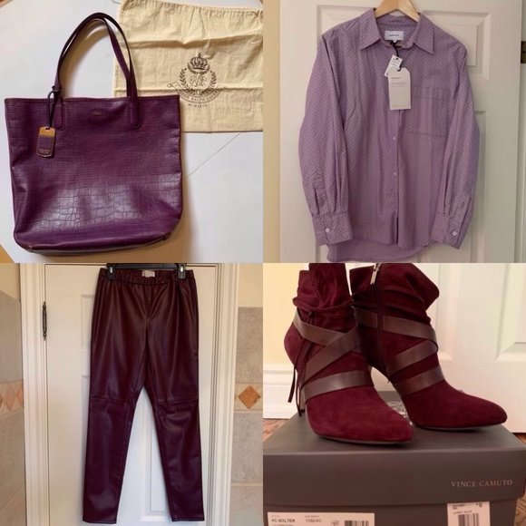 NWHT Michael Kors faux leather Leggings burgundy size M - Picture 8 of 8